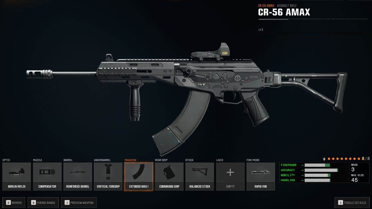 BO6 CR-56 loadout - A build for the weapon in the gunsmith, showing various equipped attachments.