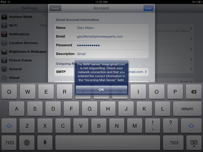 email shows up on iphone but not ipad