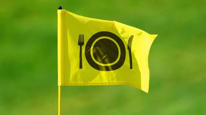 knife and fork on a golf flag