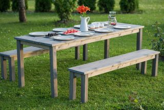 wooden table and bench dining set from Wayfair