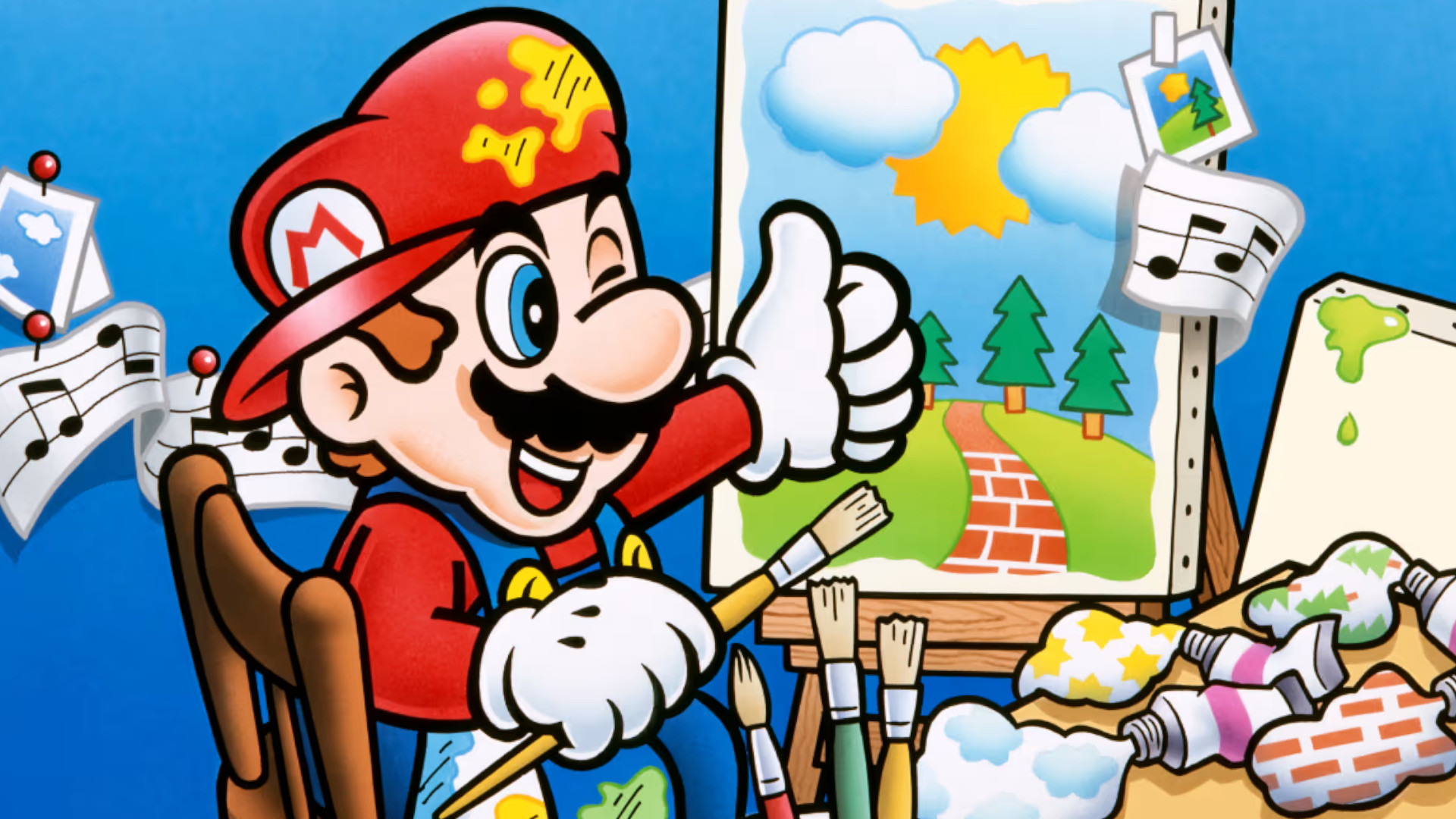 Mario admires a painting in Mario Paint