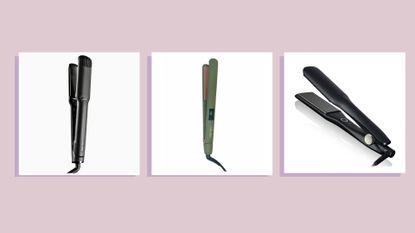 Collage of images of three of the best hair straighteners for thick hair featured in this guide from Cloud Nine, mdlondon and ghd