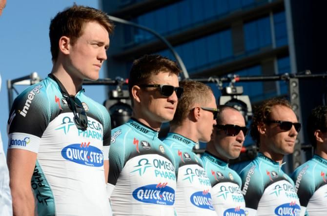 Andy Fenn and Bert Grabsch (Omega Pharma - Quick-Step) get the season going at the Santos Tour Down Under