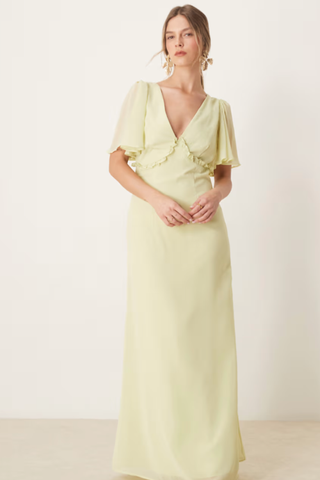 Anaya V Neck Short Flutter Sleeve Maxi Dress in Spring Green