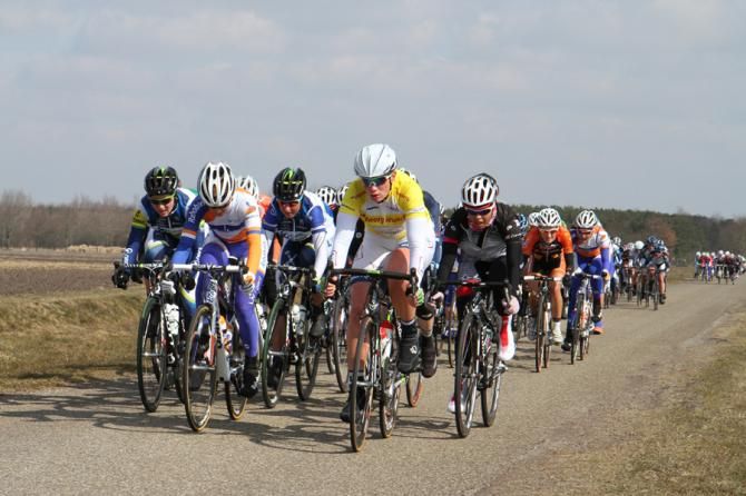 Race leader Kirsten Wild (Team Argos-Shimano) at the head of the peloton