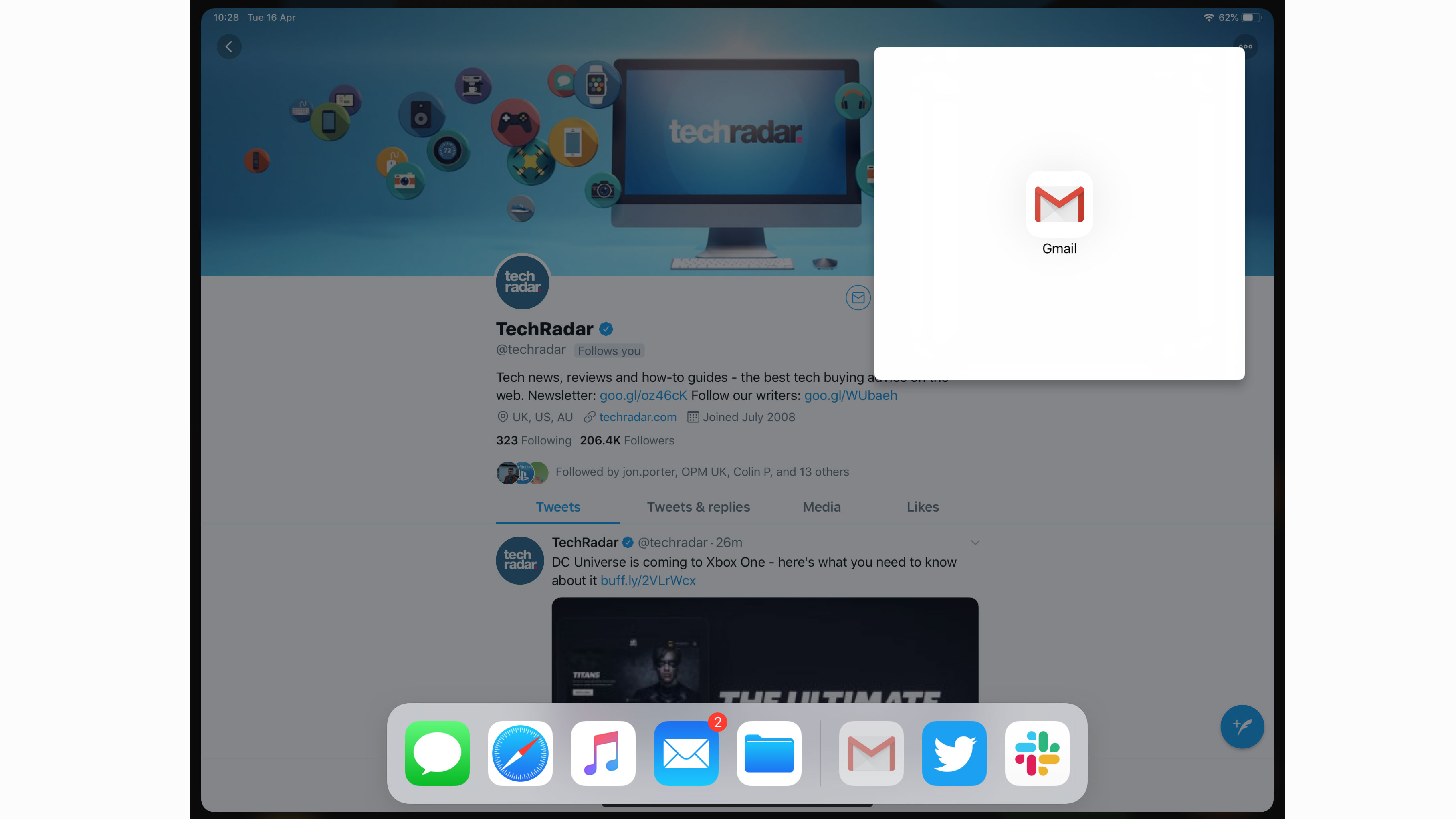 Gmail won't open in split-screen. Image credit: TechRadar