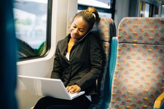Woman working on train