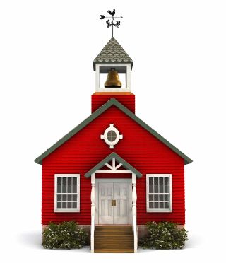 Old fashioned one room schoolhouse with steeple and bell