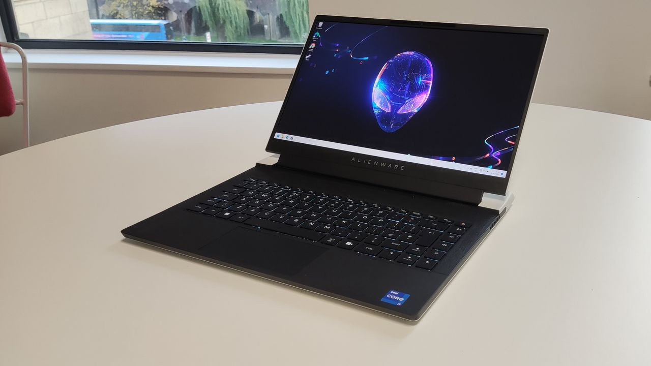 Alienware x14 on a white desk