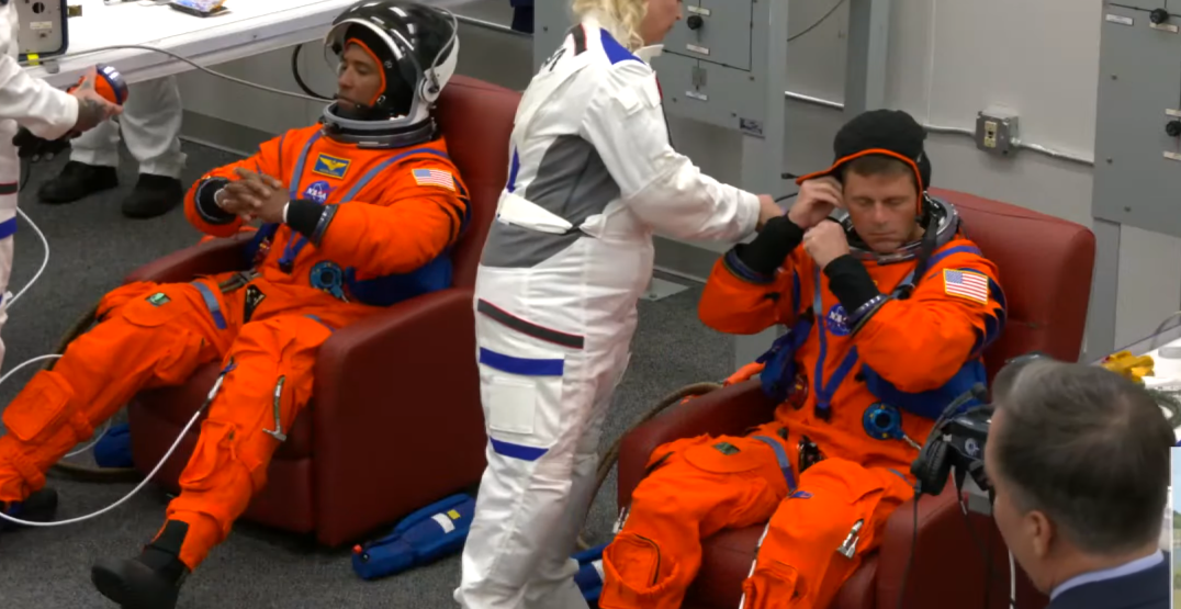 Victor Glover and Reid Wiseman prepare for launch.