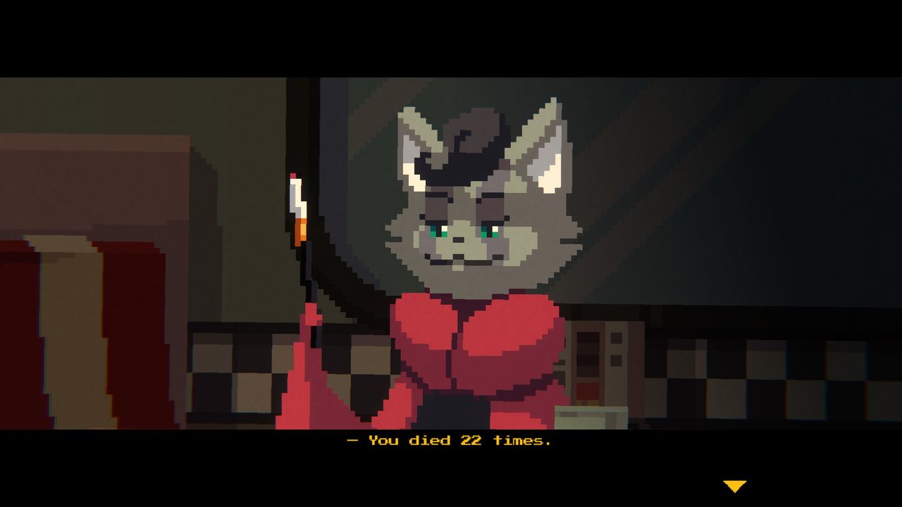 A cat in Peppered: an existential platformer informs me that I died 22 times.