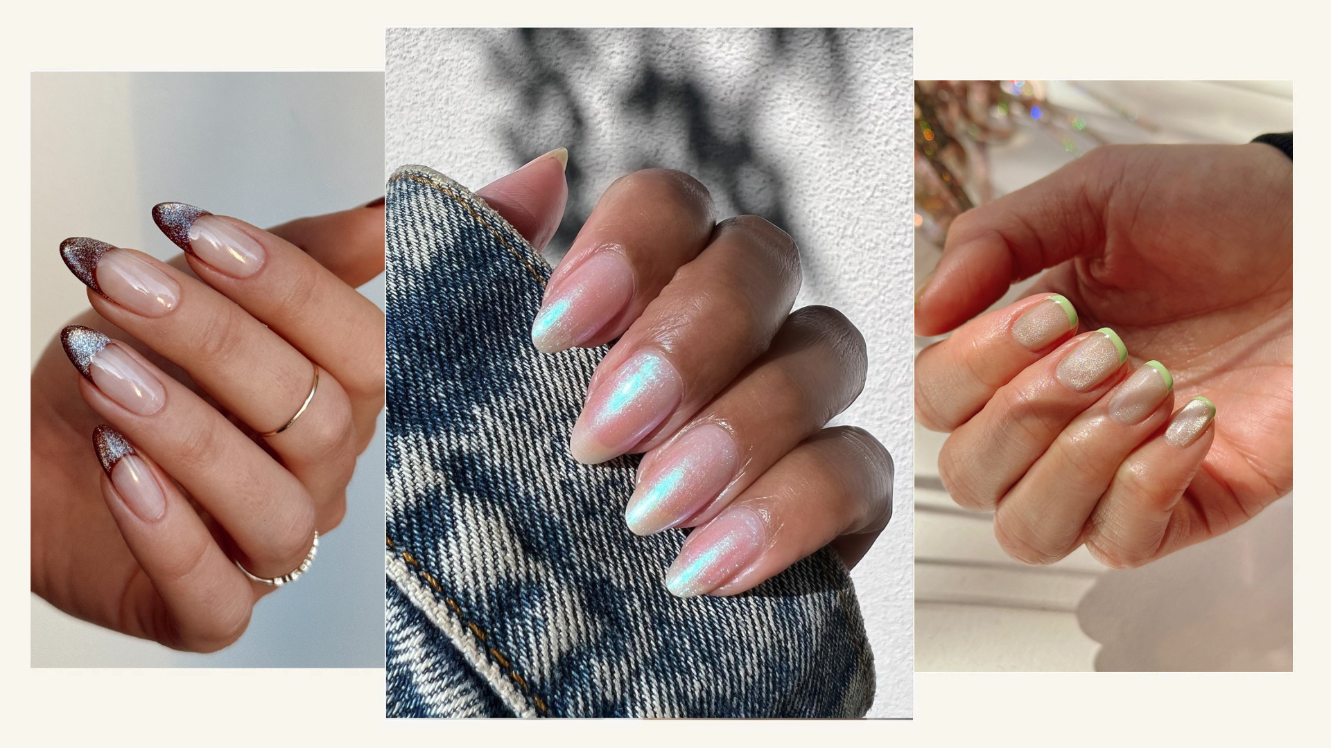 Photo collage of the stardust manicure trend