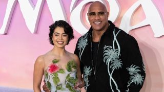 LONDON, ENGLAND - NOVEMBER 24: (L-R) Auli'i Cravalho and Dwayne Johnson aka The Rock attend the "Moana 2" UK Premiere at Cineworld Leicester Square on November 24, 2024 in London, England.