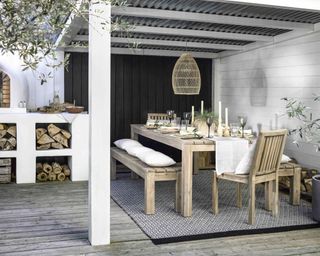 outdoor table and bench set-up