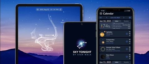 Sky Tonight app shown on three different devices set against the night sky.