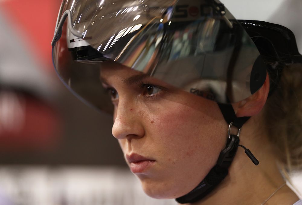 Emma Hinze of Germany looks on during day One of the 2018 TISSOT UCI Track Cycling World Cup