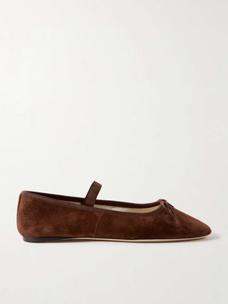 Leonie Bow-Embellished Suede Ballet Flats