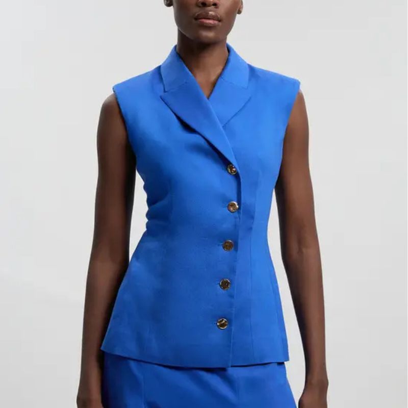 Karen Millen , Tailored Linen Corset Back Button Front Waistcoat