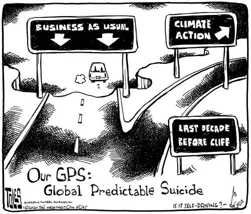 Editorial Cartoon U.S. Global Predictable Suicide GPS