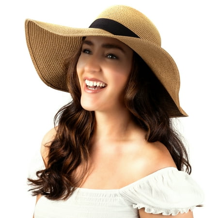Debra Weitzner Women Floppy Sun Hat With Wide Brim&amp;mdash;foldable Roll-Up Straw Beach Hat Upf 50, Large Khaki