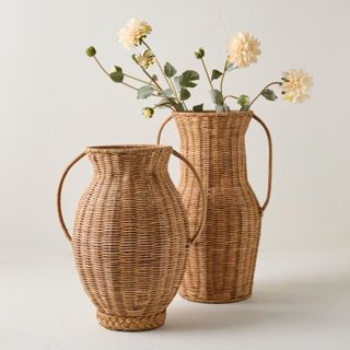 Tall Rattan Vase with Handles