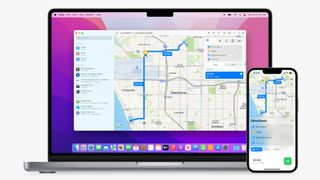 En skärmdump från WWDC 2022, som visar upp kartor på en mobil och en laptop.