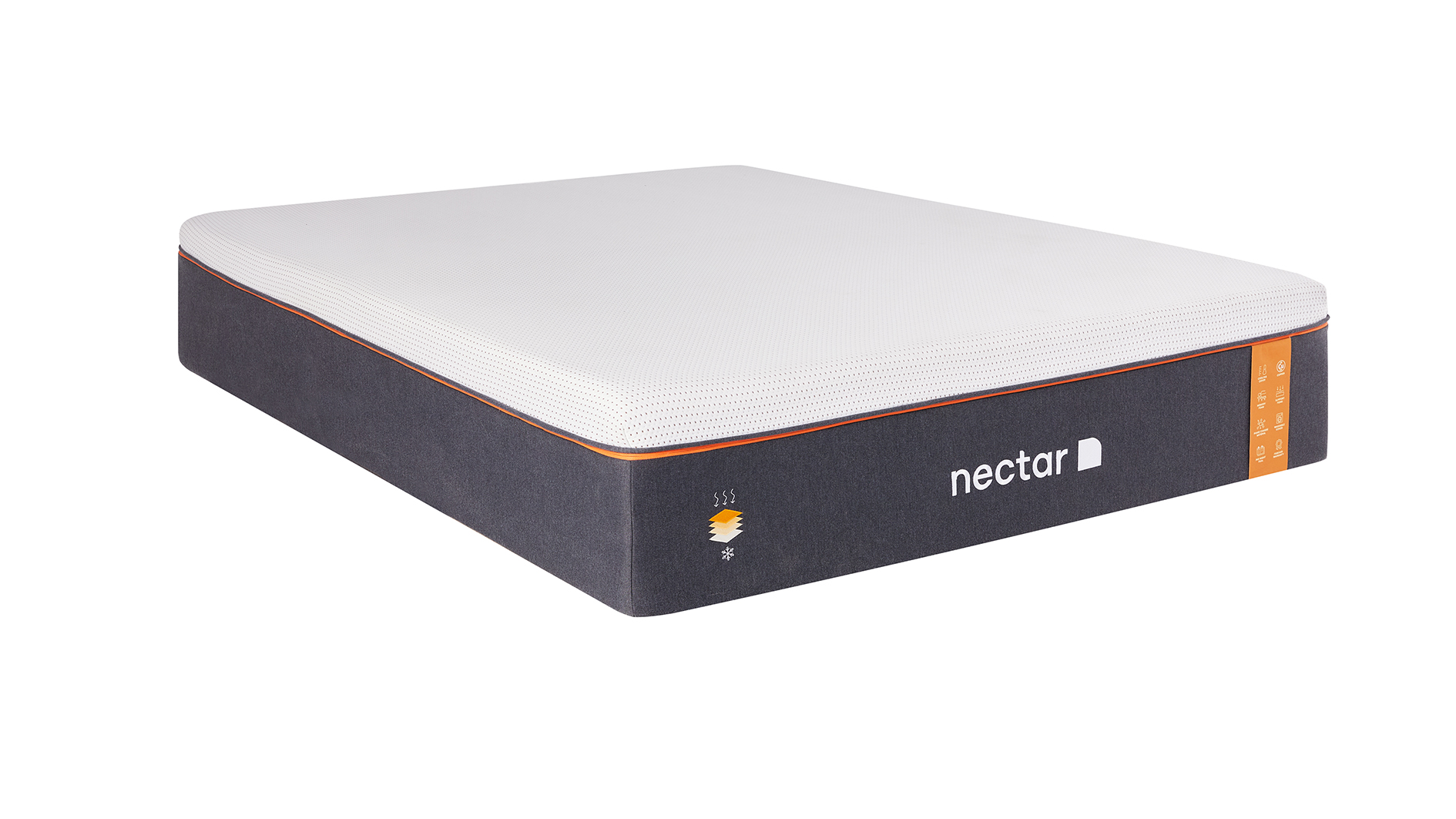 Nectar Premier Copper Mattress review: an image showing the mattress with its white top and dark brown base