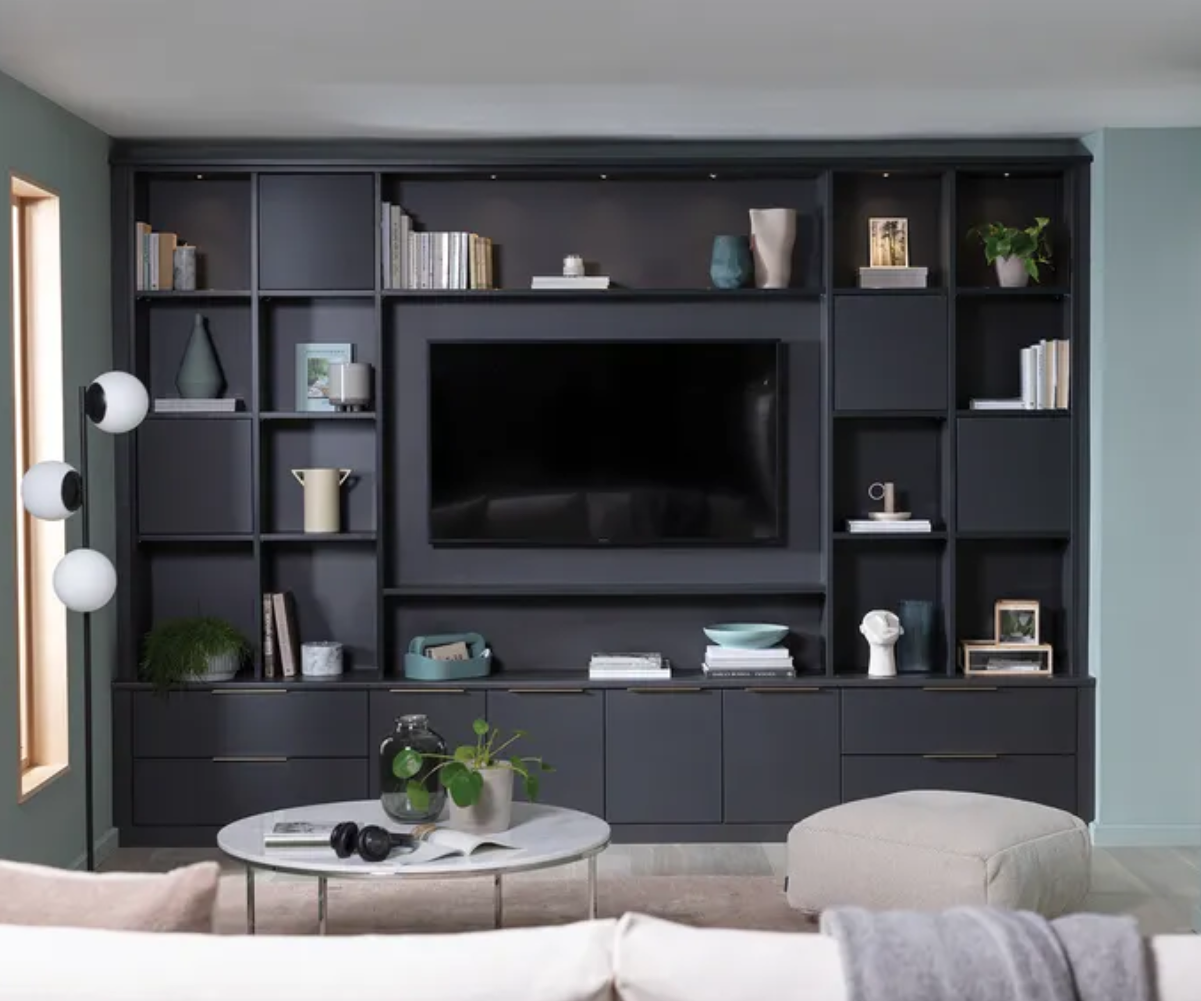 Blue navy built in media wall