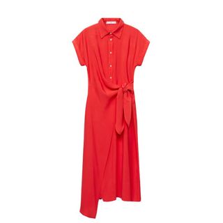 flat lay image of red shirt dress