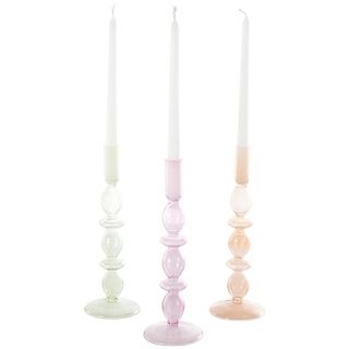 Deco 79 Glass Slim Bubble Inspired Pastel Candle Holder, Set of 3 3