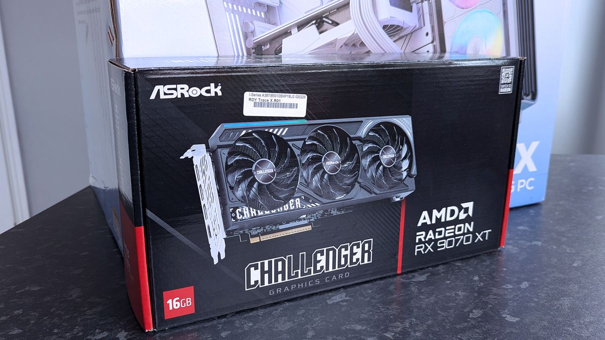 iBUYPOWER RDY Trace X R01 pre-built gaming PC behind an ASRock Challenger Radeon RX 9070 XT