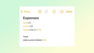 Totaling up expenses using Math Notes in iOS 18 Notes