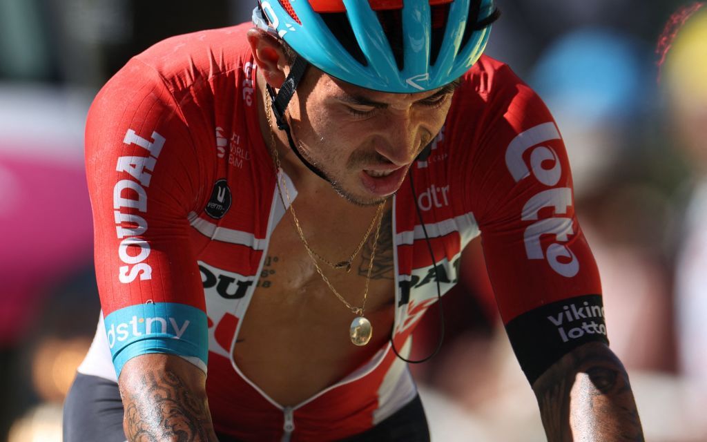 Lotto Soudal teams Australian rider Caleb Ewan cycles during the 10th stage of the 109th edition of the Tour de France cycling race 1481 km between Morzine and Megeve in the French Alps on July 12 2022 Photo by Thomas SAMSON AFP Photo by THOMAS SAMSONAFP via Getty Images