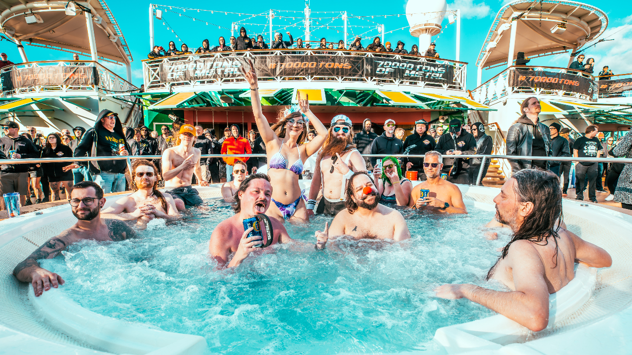 Metalheads chilling in a hot tub