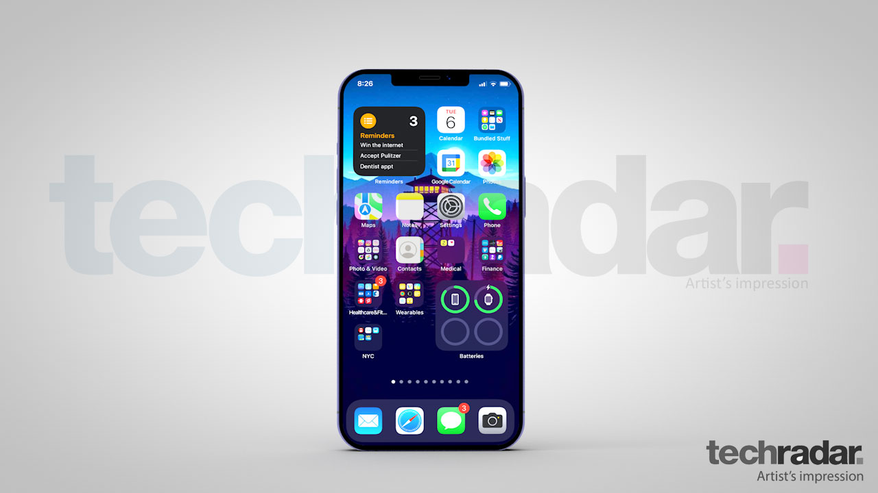 An artist's impression of the iPhone 13 with iOS 15 on show