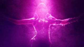 Lady Gaga's purple silhouette in Fortnite Festival