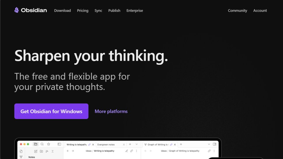 Obsidian website screenshot (January 2026).