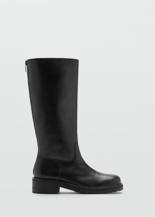 Mango High Leather Boots with Zipper