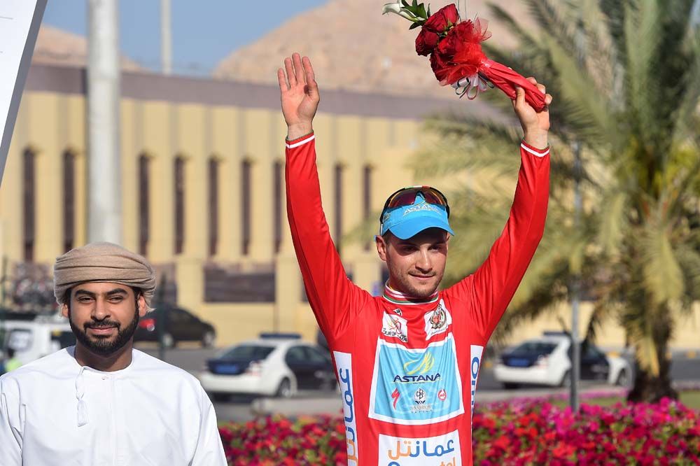Andrea Guardini (Astana) in the Tour of OMan leader's jersey