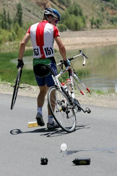 Pawel Cieslik (Poland) had a few problems in the feed zone but continued on.