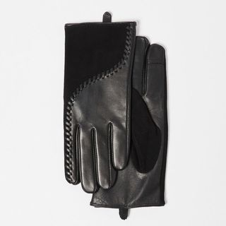 black whip stitch leather gloves