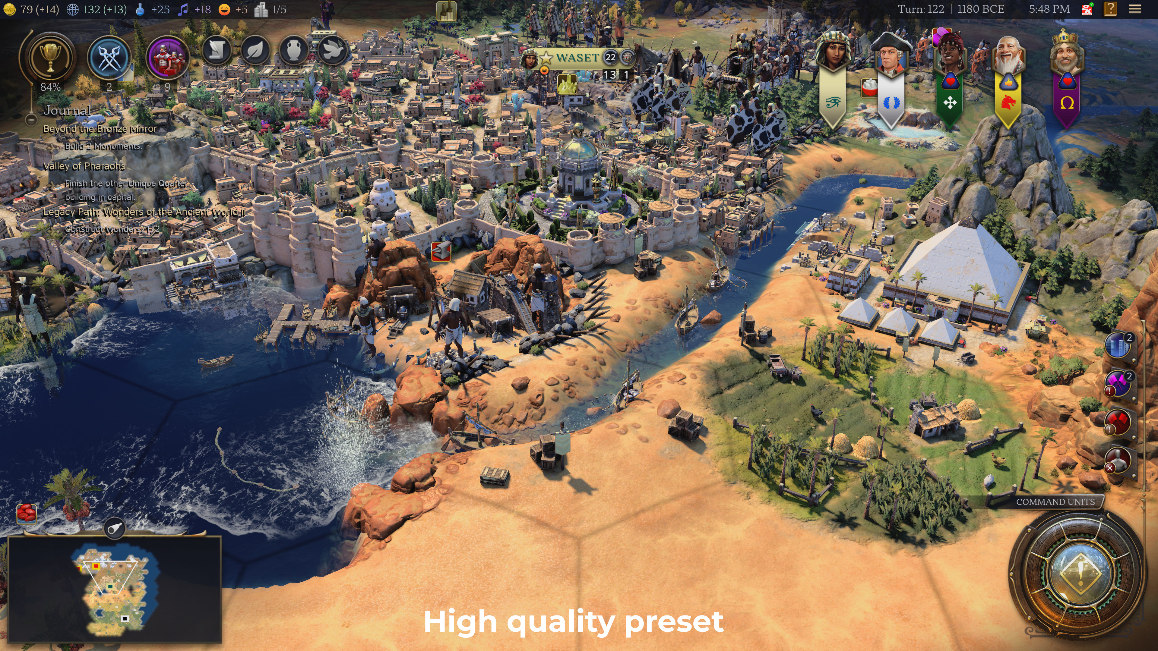 A screenshot of Civilization 7 showing the use of a specific quality preset