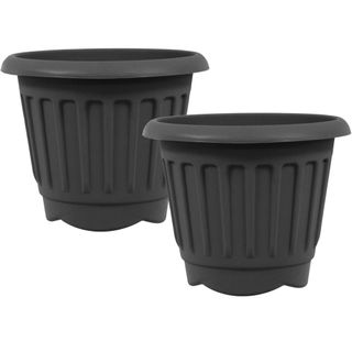 Simpa Round Chunky Black Plastic Planters (set of 2)