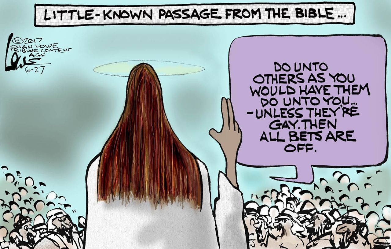 Political cartoon U.S. LGBT gay rights Jesus Bible Christianity