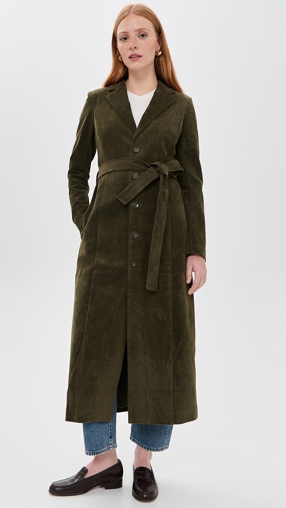 The Faux Suede Long Coat - Olive