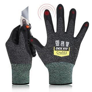 Dex Fit Level 5 Cut Resistant Gloves Cru553, 3d Comfort Stretch Fit, Power Grip, Durable Foam Nitrile, Smart Touch, Machine Washable, Thin & Lightweight, Black Grey 8 (m) 1 Pair