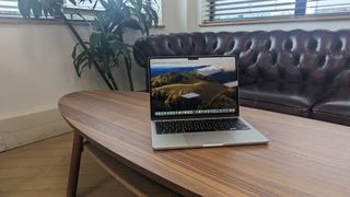 New MacBook Air 13-inch with M3 being used in a cafe