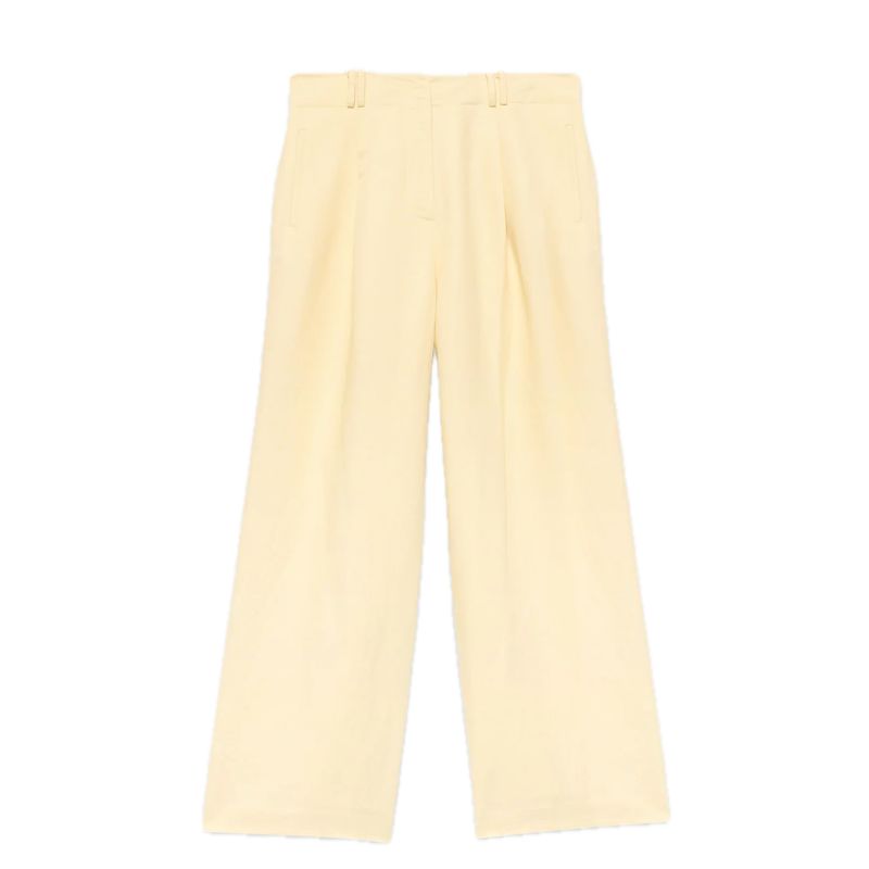 Mint Velvet , Yellow Linen Blend Pleated Wide Leg Trousers