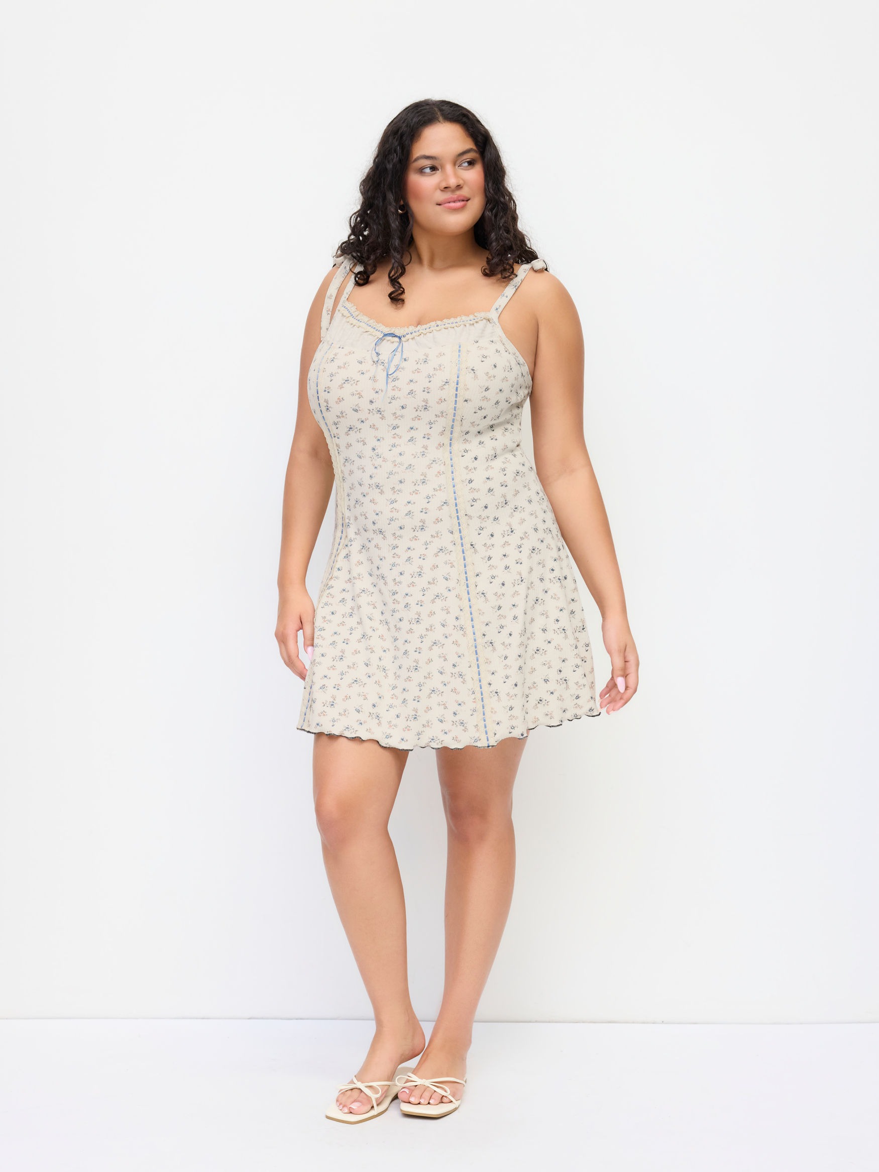 Floral Bowknot Lettuce Trim Mini Dress