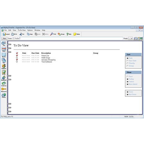 Organizer Pro has a simple task list that shows you the tasks you need to complete and when you need to complete them by.